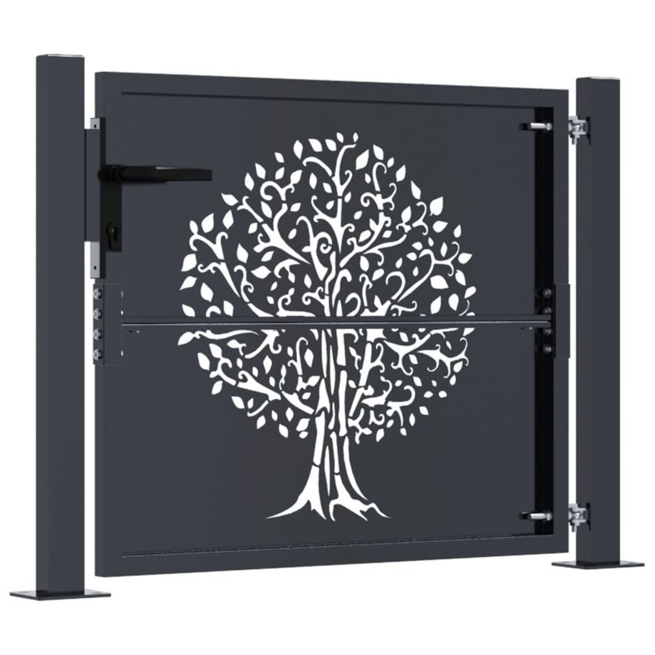 Portail de jardin anthracite 105x80 cm acier conception d'arbre - Photo n°4