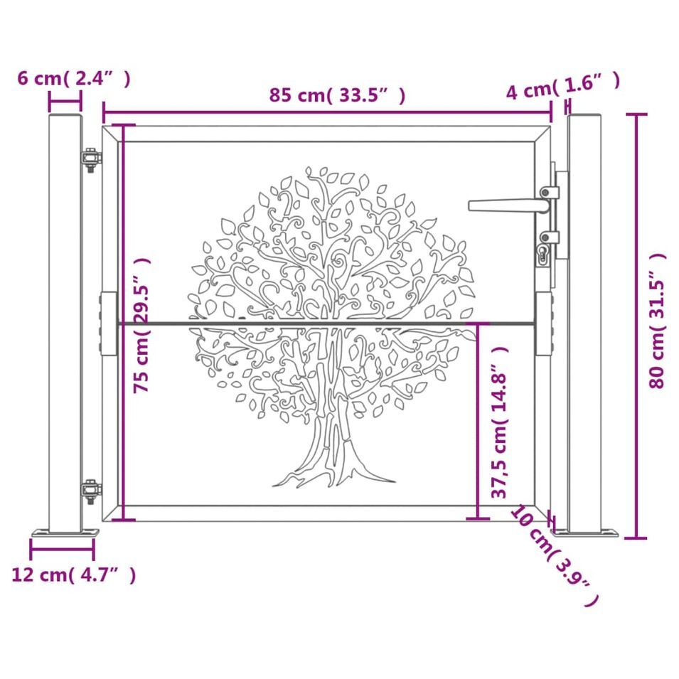 Portail de jardin anthracite 105x80 cm acier conception d'arbre - Photo n°9