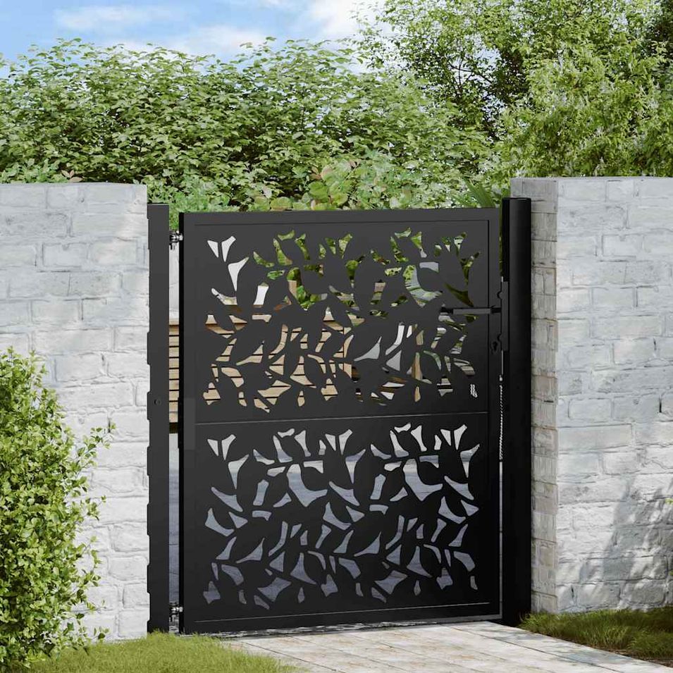 Portail de jardin noir 105x105 cm acier conception de feuilles - Photo n°1
