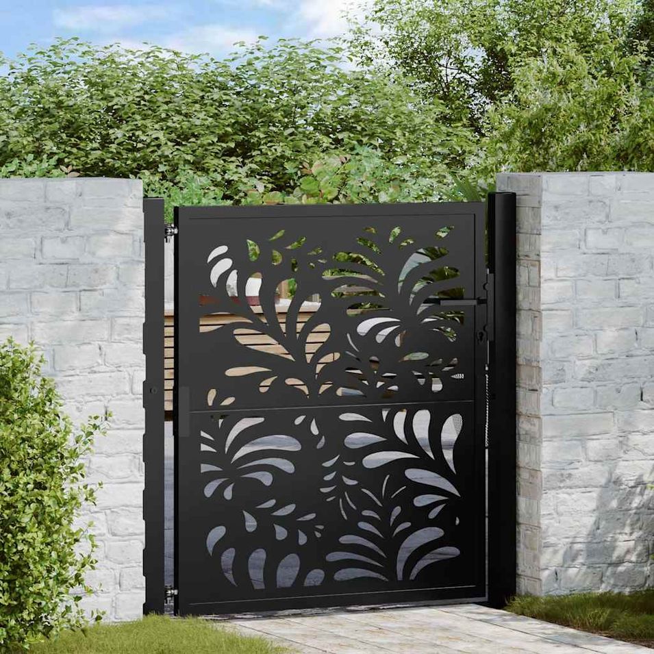 Portail de jardin noir 105x105 cm acier conception de vagues - Photo n°1