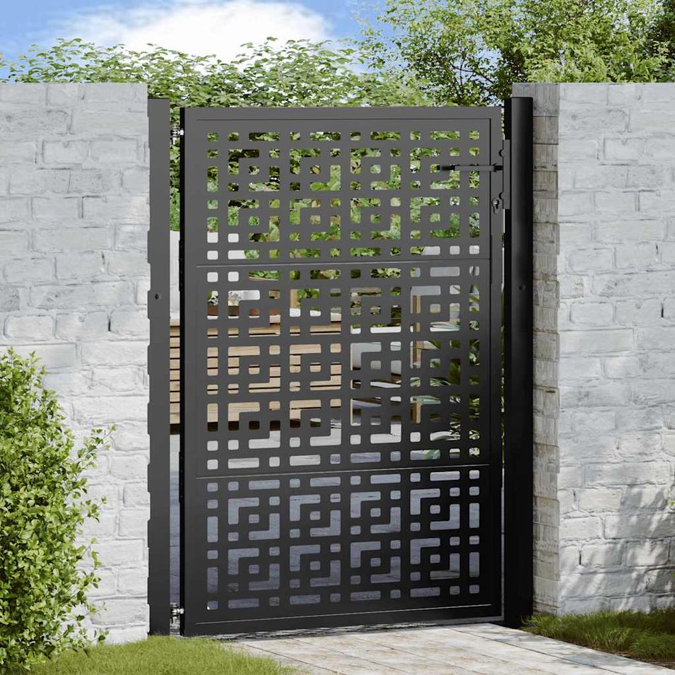 Portail de jardin noir 105x130 cm acier conception croisée - Photo n°1