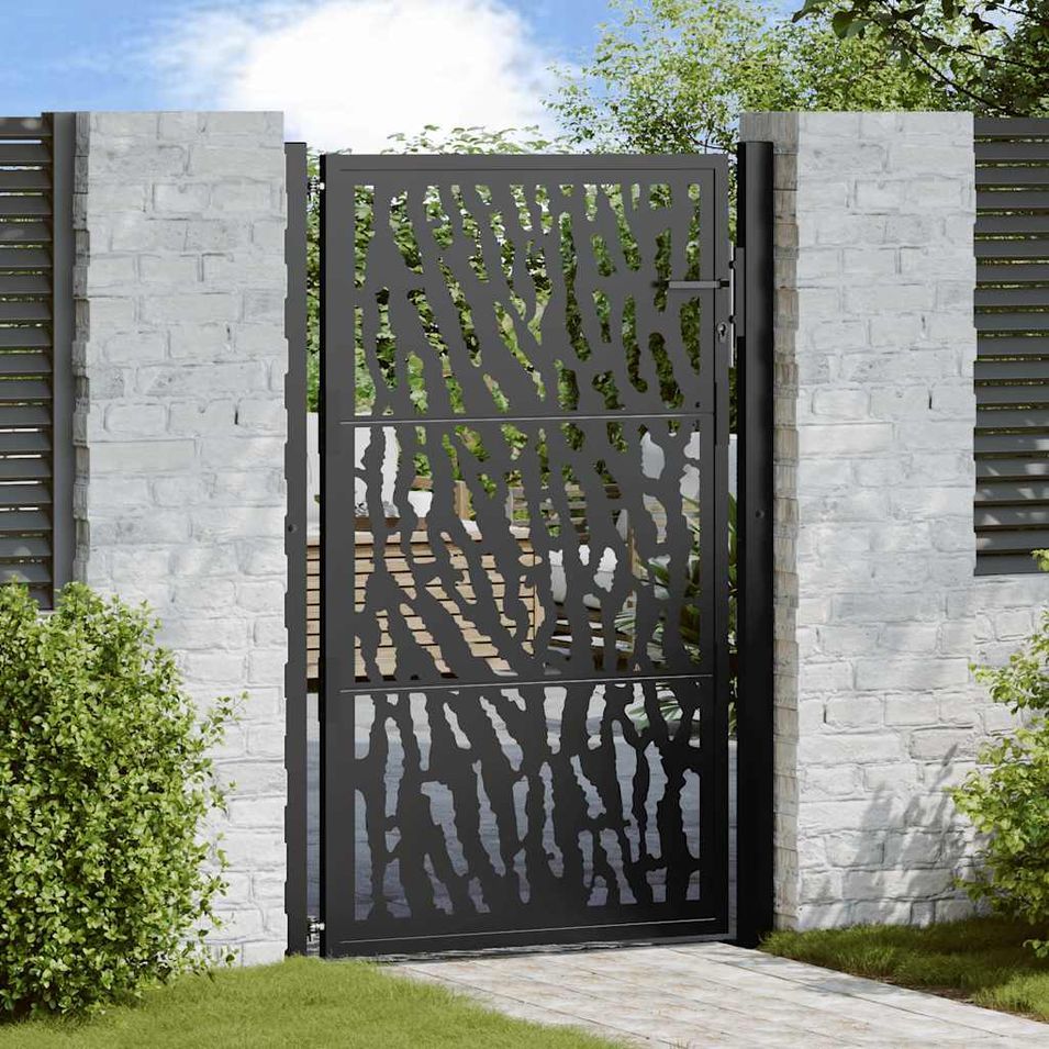Portail de jardin noir 105x155 cm acier conception de tracés - Photo n°1