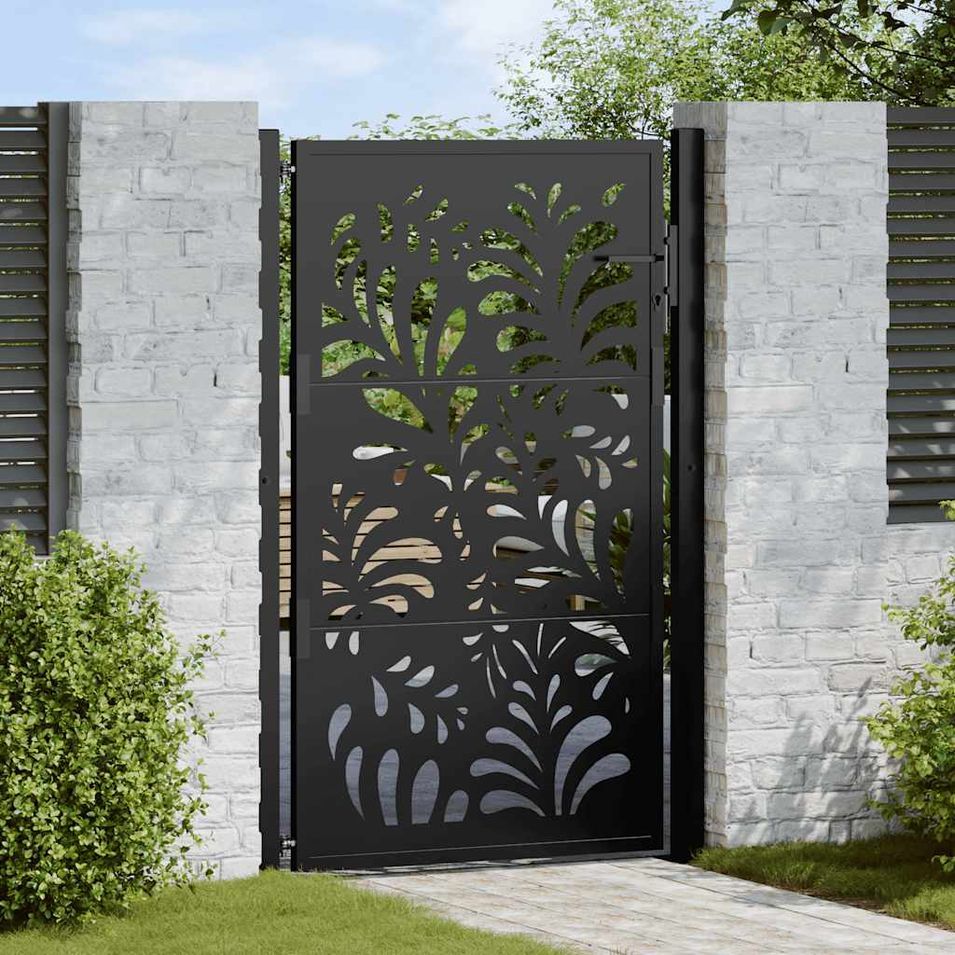 Portail de jardin noir 105x155 cm acier conception de vagues - Photo n°1
