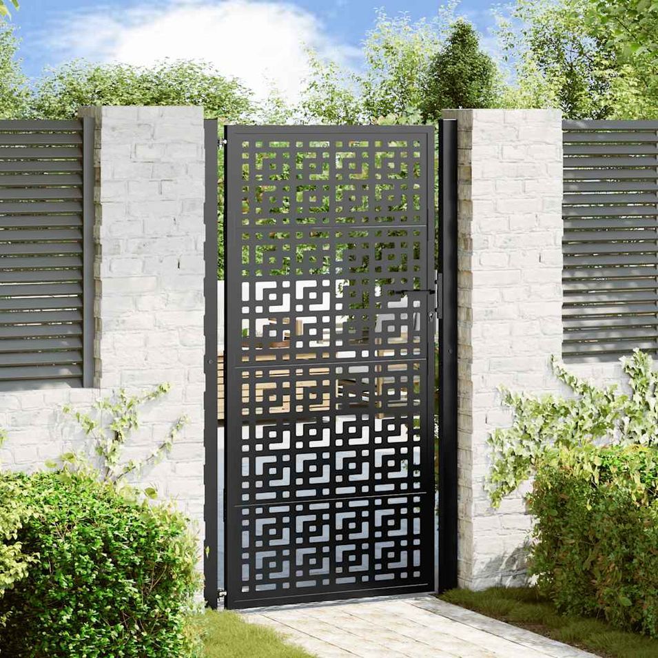 Portail de jardin noir 105x180 cm acier conception croisée - Photo n°1
