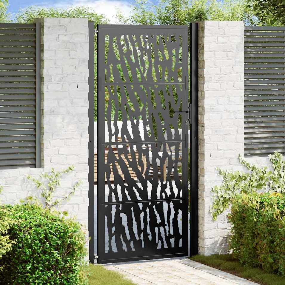 Portail de jardin noir 105x205 cm acier conception de tracés - Photo n°1