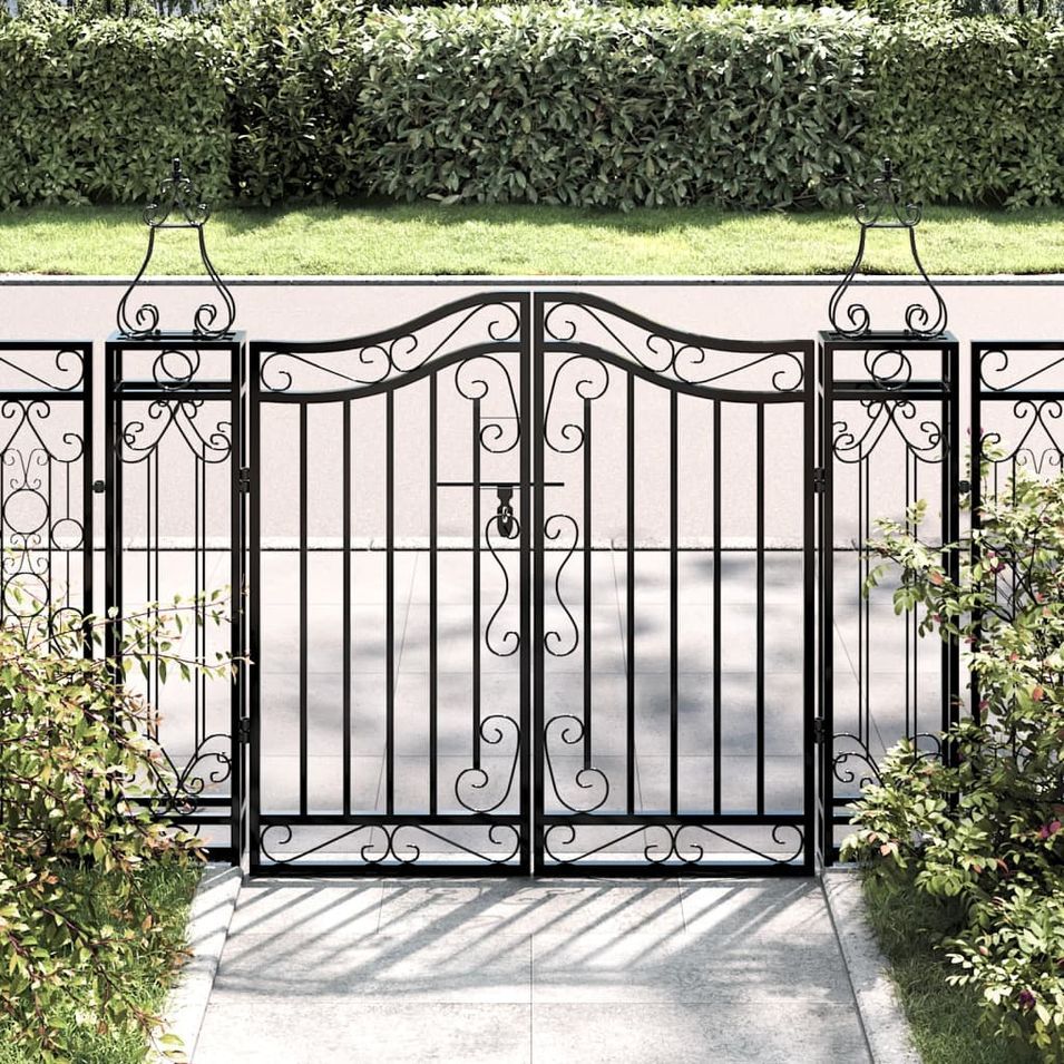Portail de jardin noir 121x8x100 cm fer forgé - Photo n°1