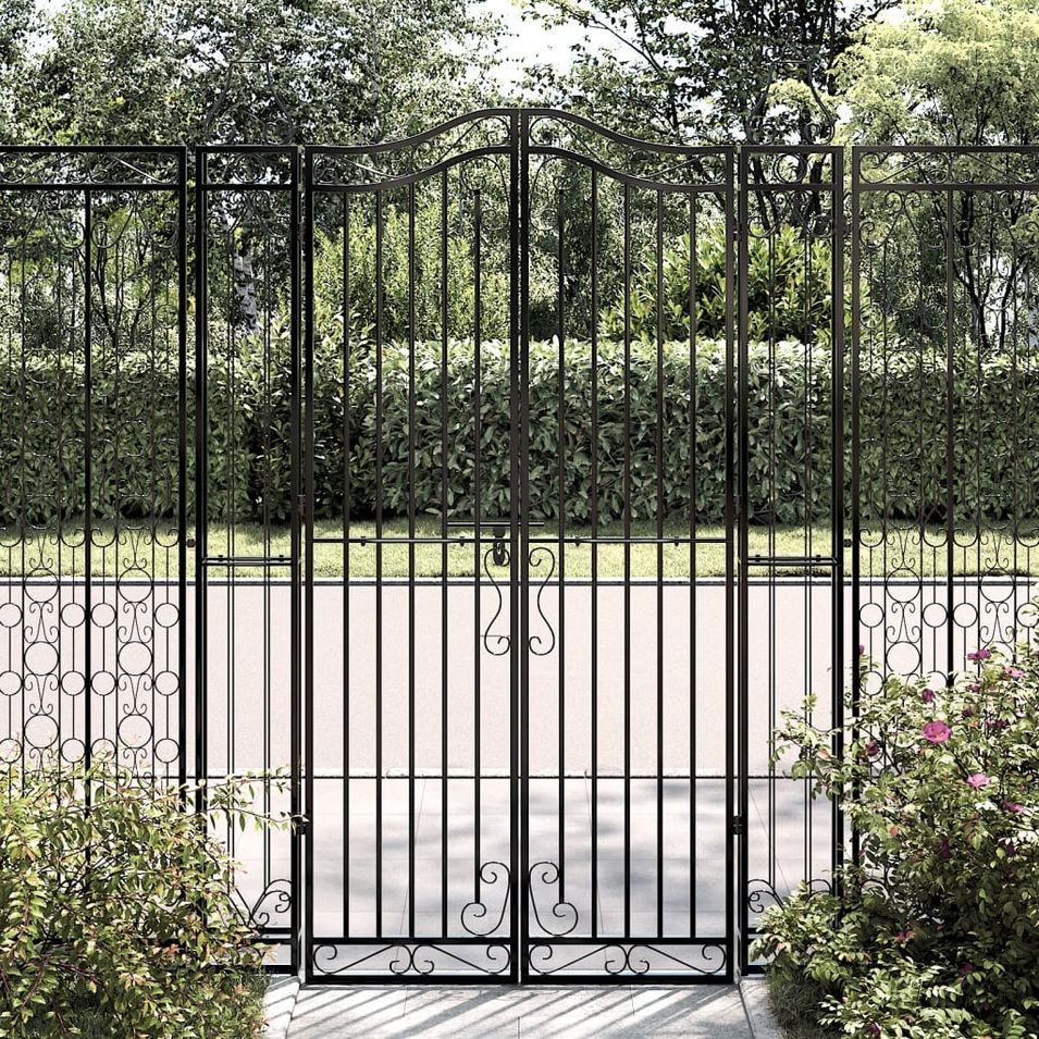 Portail de jardin noir 121x8x180 cm fer forgé - Photo n°1