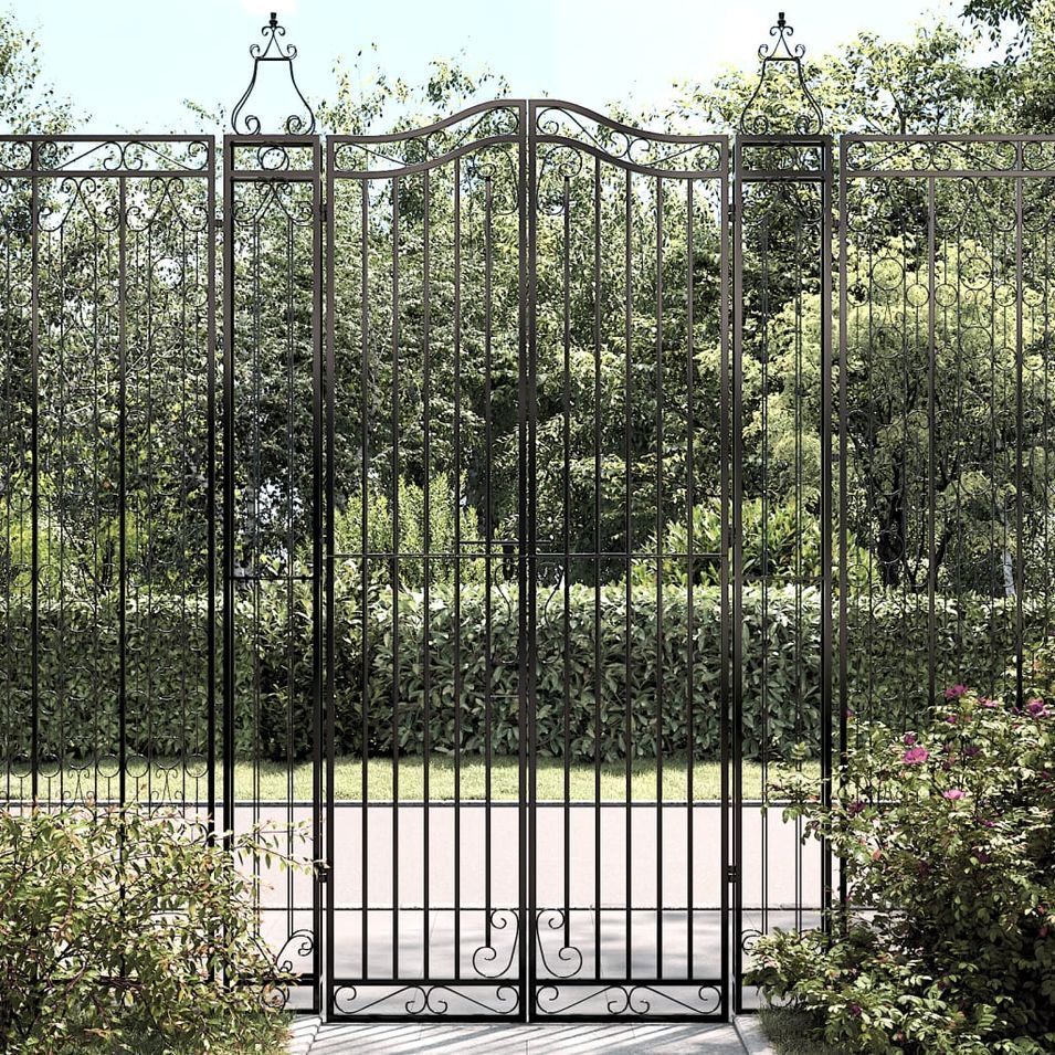 Portail de jardin noir 121x8x200 cm fer forgé - Photo n°1
