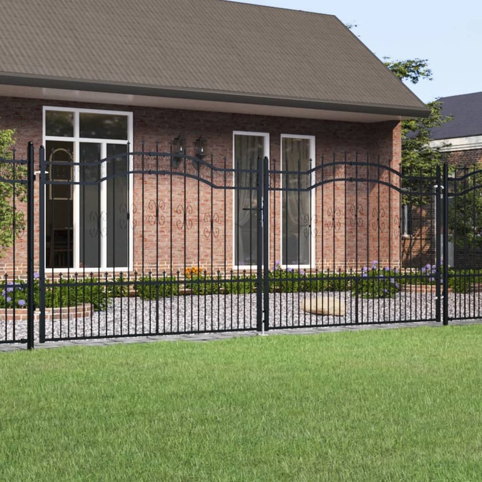 Portail et sommet de lance Noir 406x198 cm Acier enduit poudre - Photo n°1