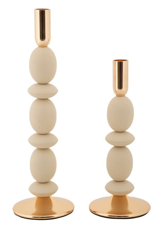 Porte-bougies navette crème ensemble 2 pièces cm ø10x25-10x33,5 - Photo n°1