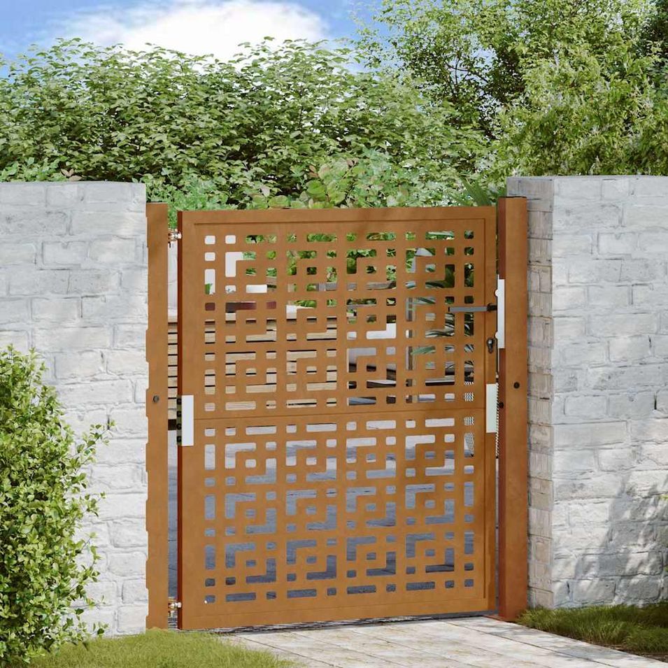 Porte de jardin acier résistant aux intempéries design croisé - Photo n°1