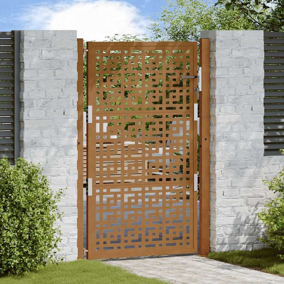 Porte de jardin acier résistant aux intempéries design croisé - Photo n°1