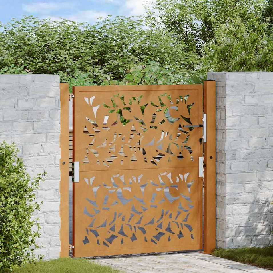 Porte de jardin acier résistant aux intempéries design feuilles - Photo n°1