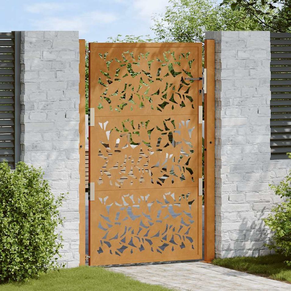 Porte de jardin acier résistant aux intempéries design feuilles - Photo n°1