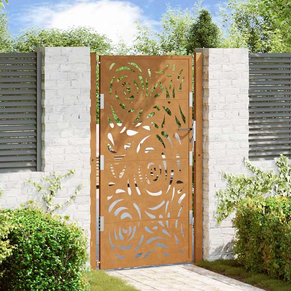 Porte de jardin acier résistant aux intempéries design flamme - Photo n°1