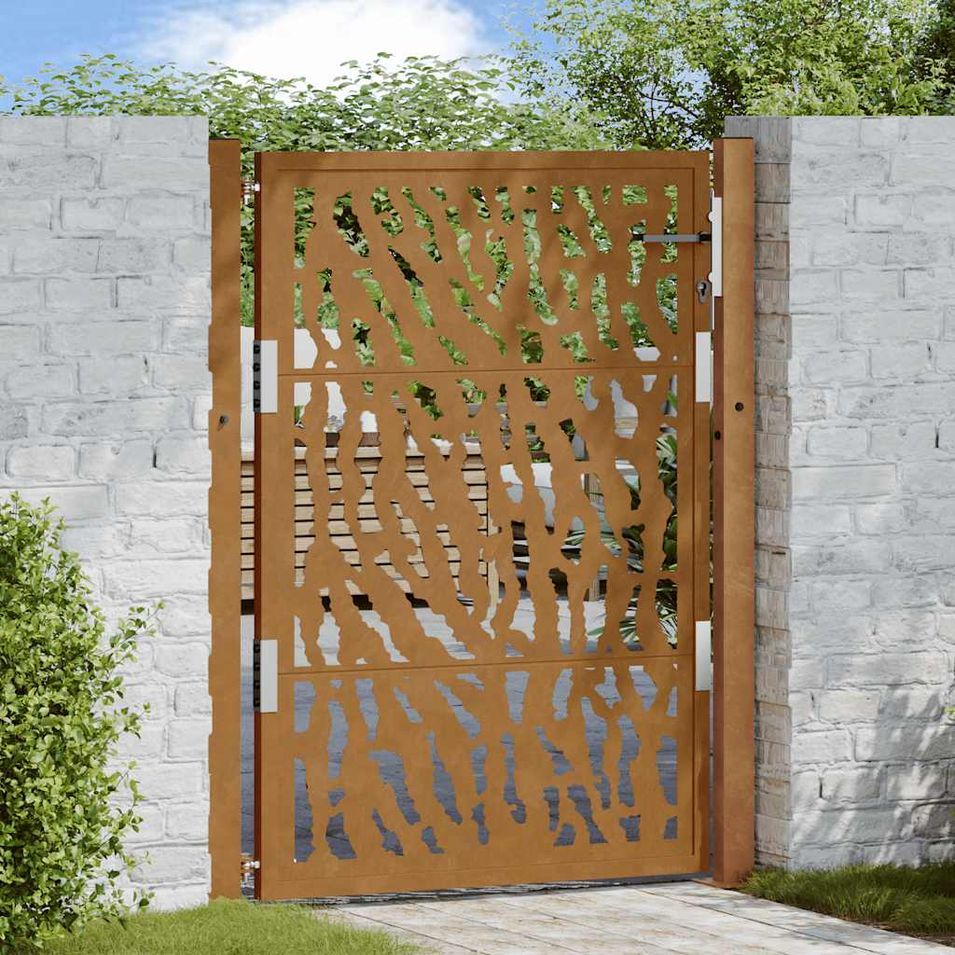 Porte de jardin acier résistant aux intempéries design tracés - Photo n°1