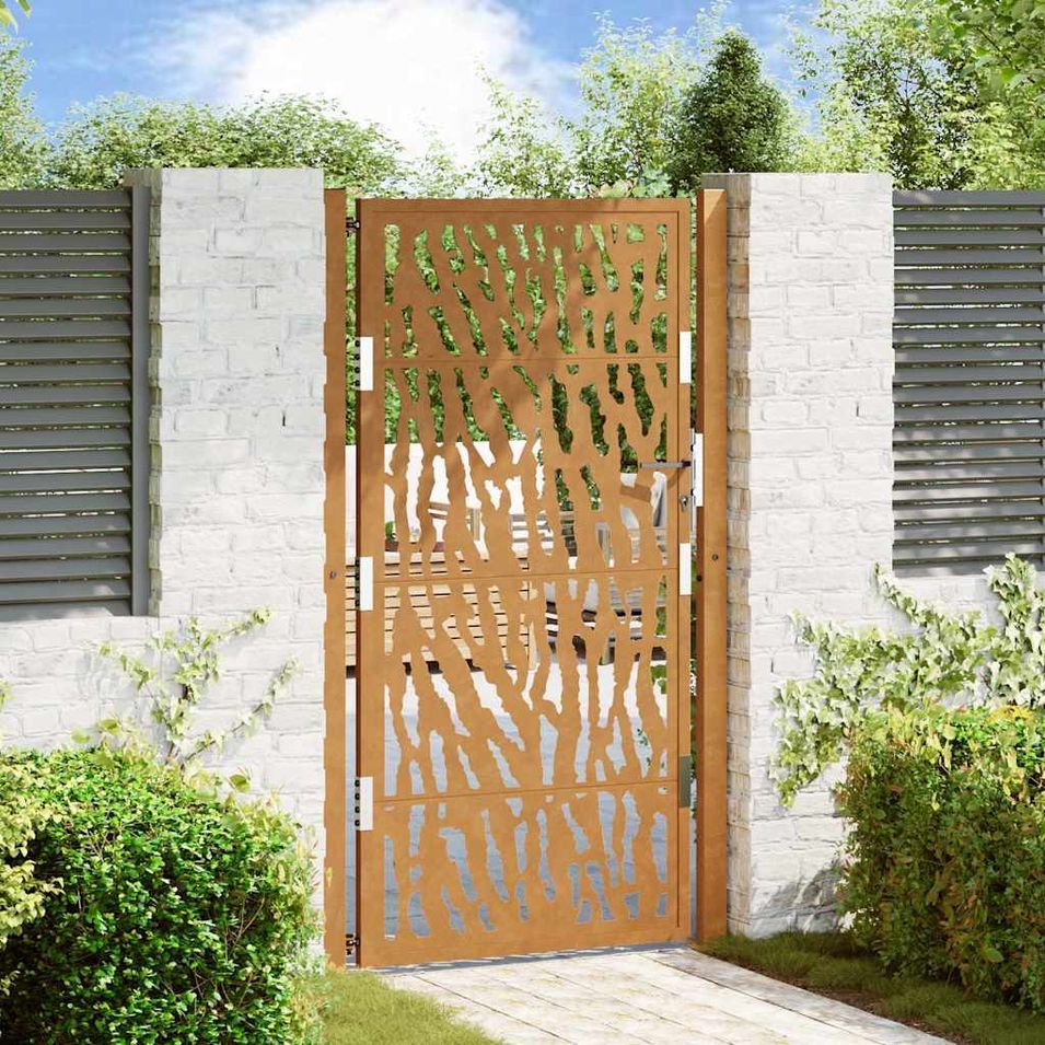 Porte de jardin acier résistant aux intempéries design tracés - Photo n°1