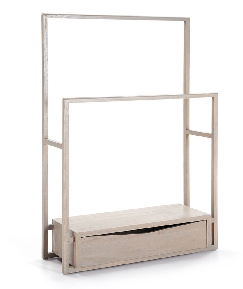 Porte-manteau 1 tiroir bois massif gris - Photo n°1