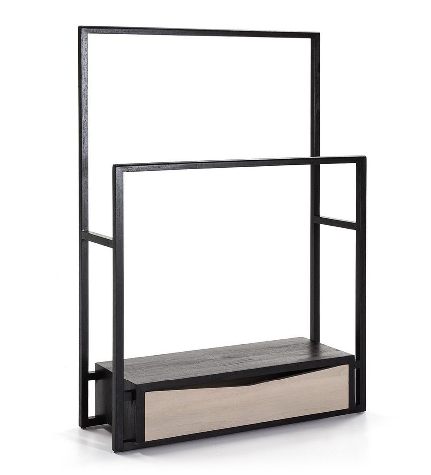 Porte-manteau 1 tiroir bois massif noir et gris - Photo n°1