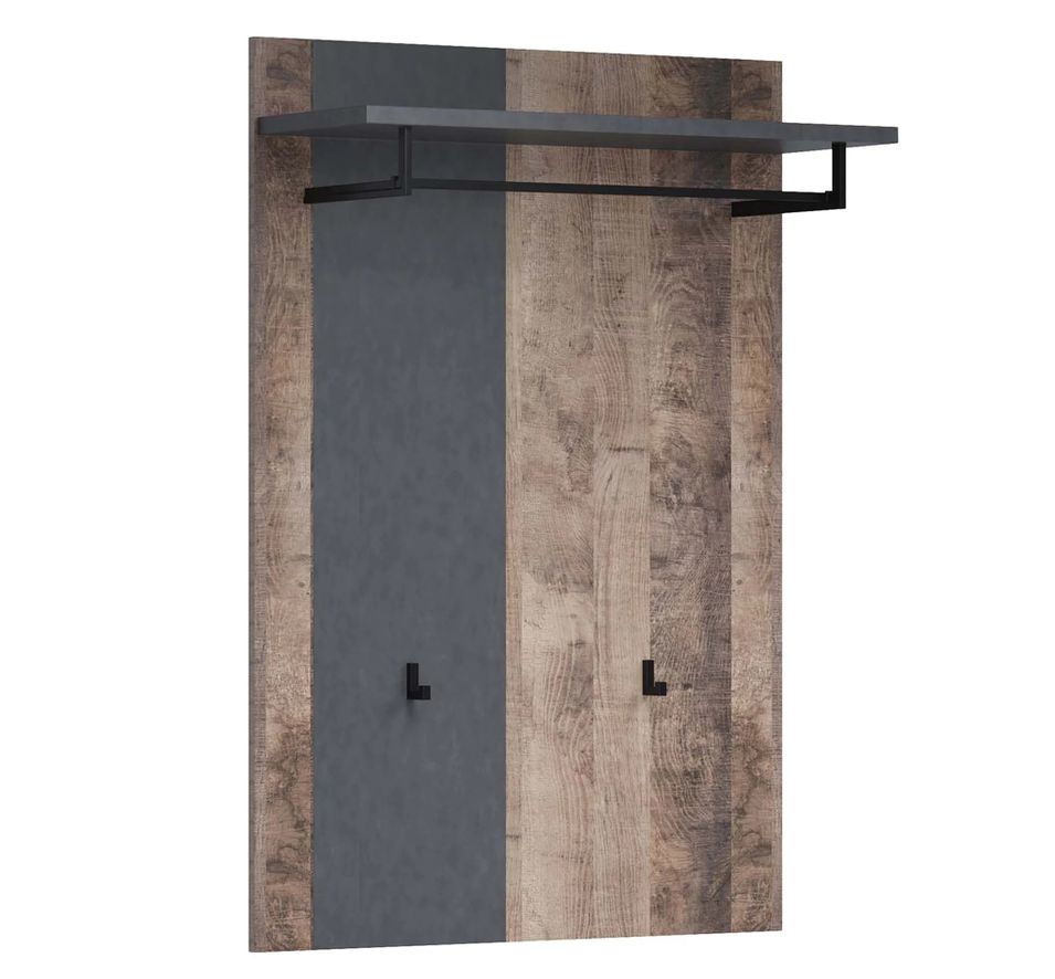 Porte-manteau 2 crochets mélaminé gris mat et chêne foncé Yanis - Photo n°1