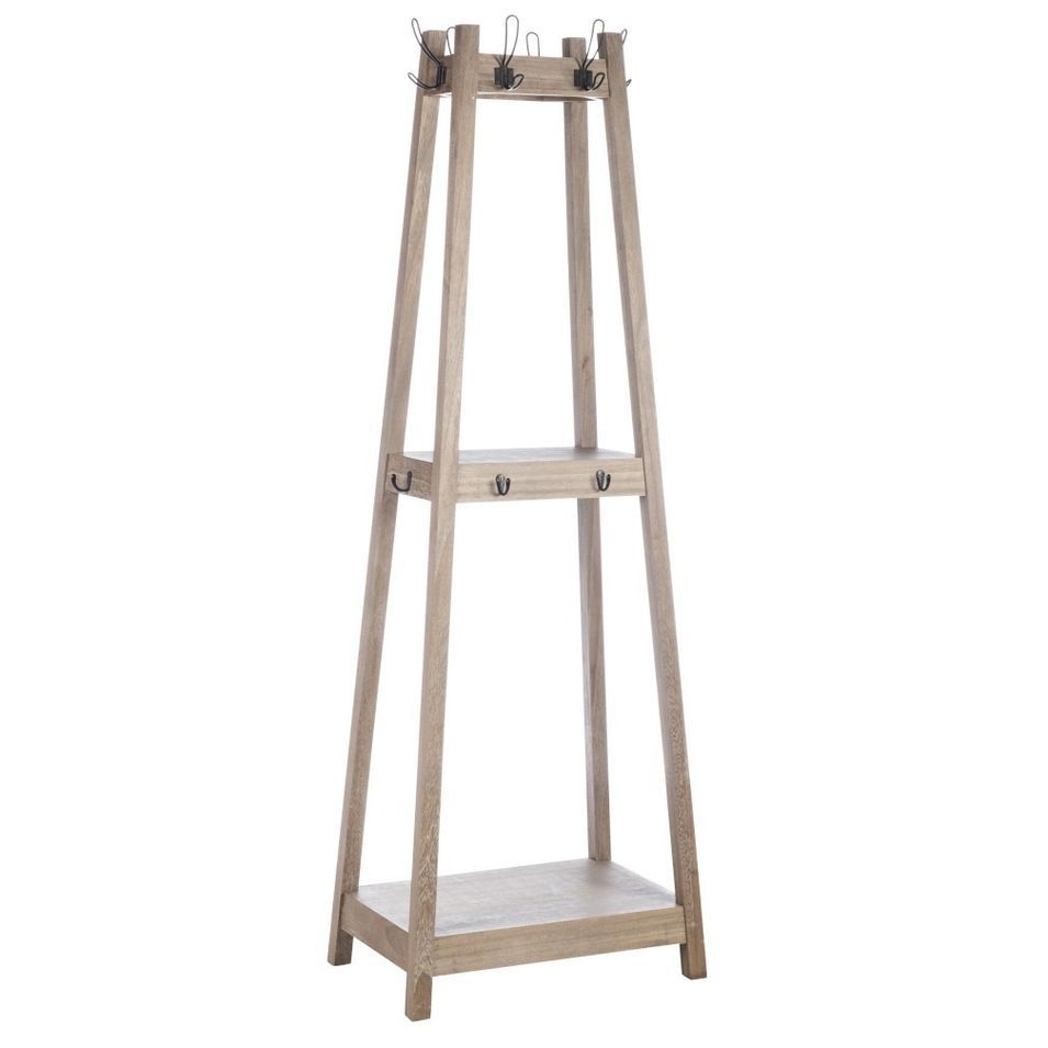 Porte-manteau 2 étagères bois massif foncé Kimen - Photo n°1