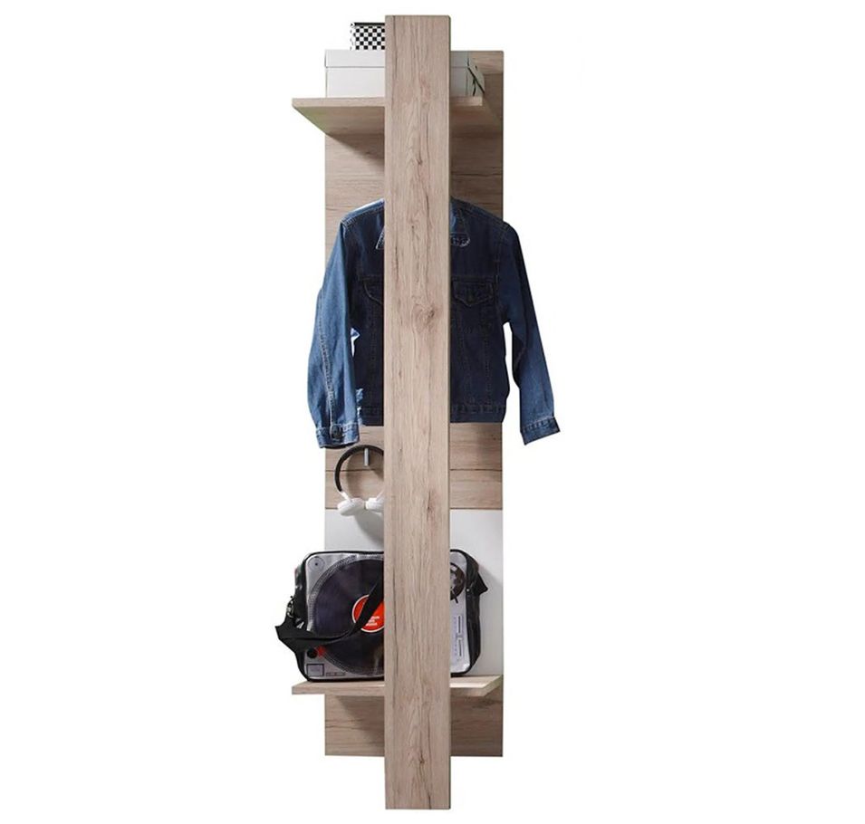 Porte-manteau 2 étagères mélaminé blanc et chêne clair Masie - Photo n°1