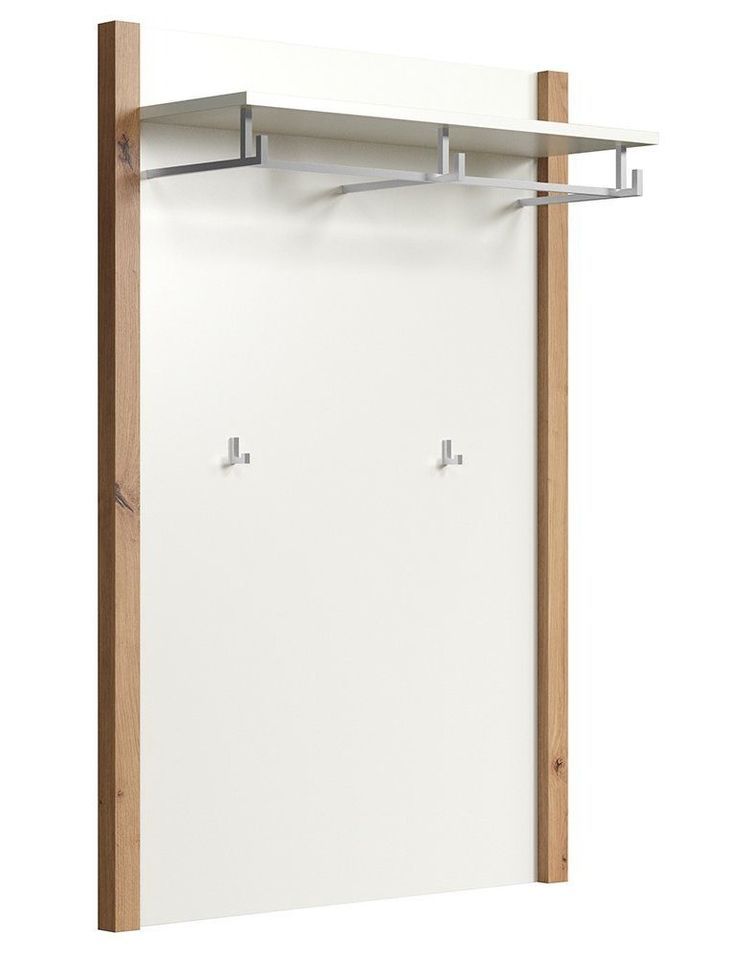 Porte-manteau 5 crochets en bois MDF blanc et bois clair Maria - Photo n°1