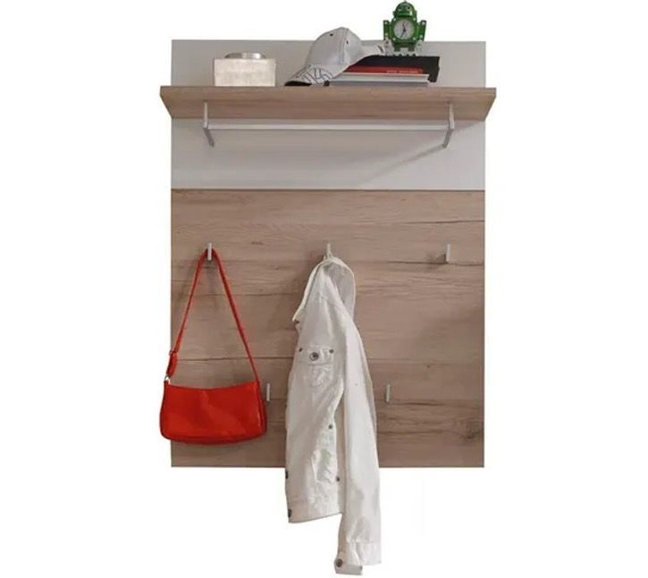 Porte-manteau 5 crochets mélaminé blanc et chêne clair Masie - Photo n°1