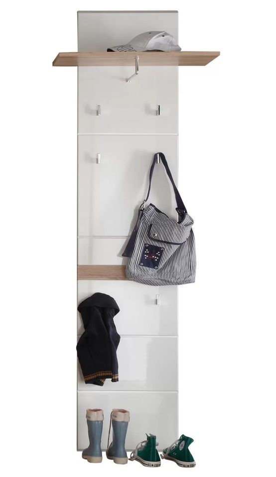 Porte-manteau 6 crochets mélaminé blanc et chêne clair Varok - Photo n°1