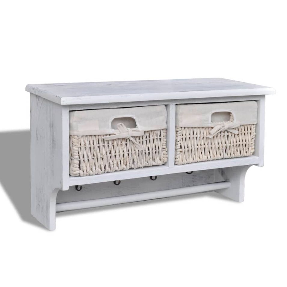 Porte-manteau Blanc 60x23,5x33 cm Bois de Paulownia - Photo n°1
