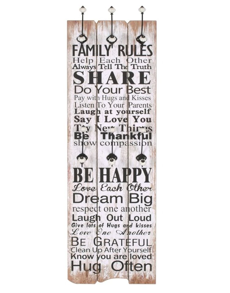 Porte-manteau mural avec 6 crochets 120 x 40 cm FAMILY RULES - Photo n°1
