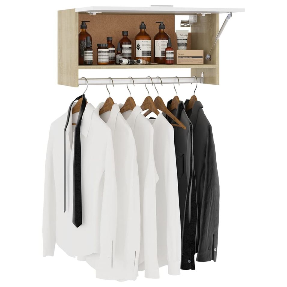 Porte manteau mural Blanc et chêne sonoma 70x32,5x35 cm - Photo n°1