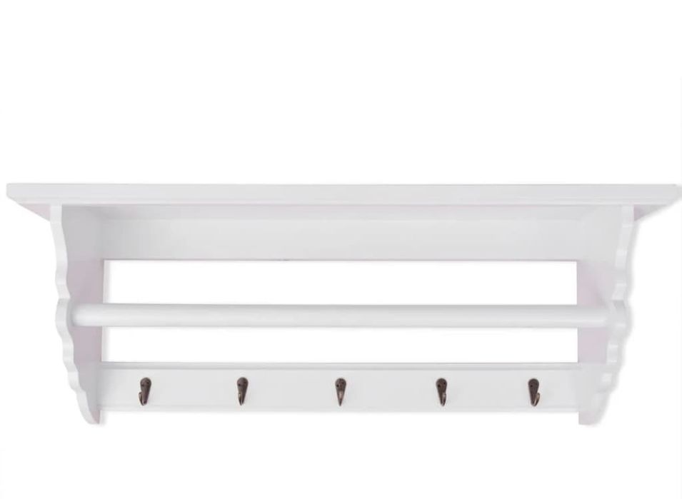 Porte-manteau mural blanc style baroque avec étagère - Photo n°1