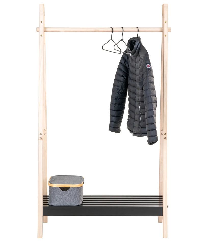 Porte-manteau sur pied TORINO – Bois naturel & noir – Style moderne - Photo n°1