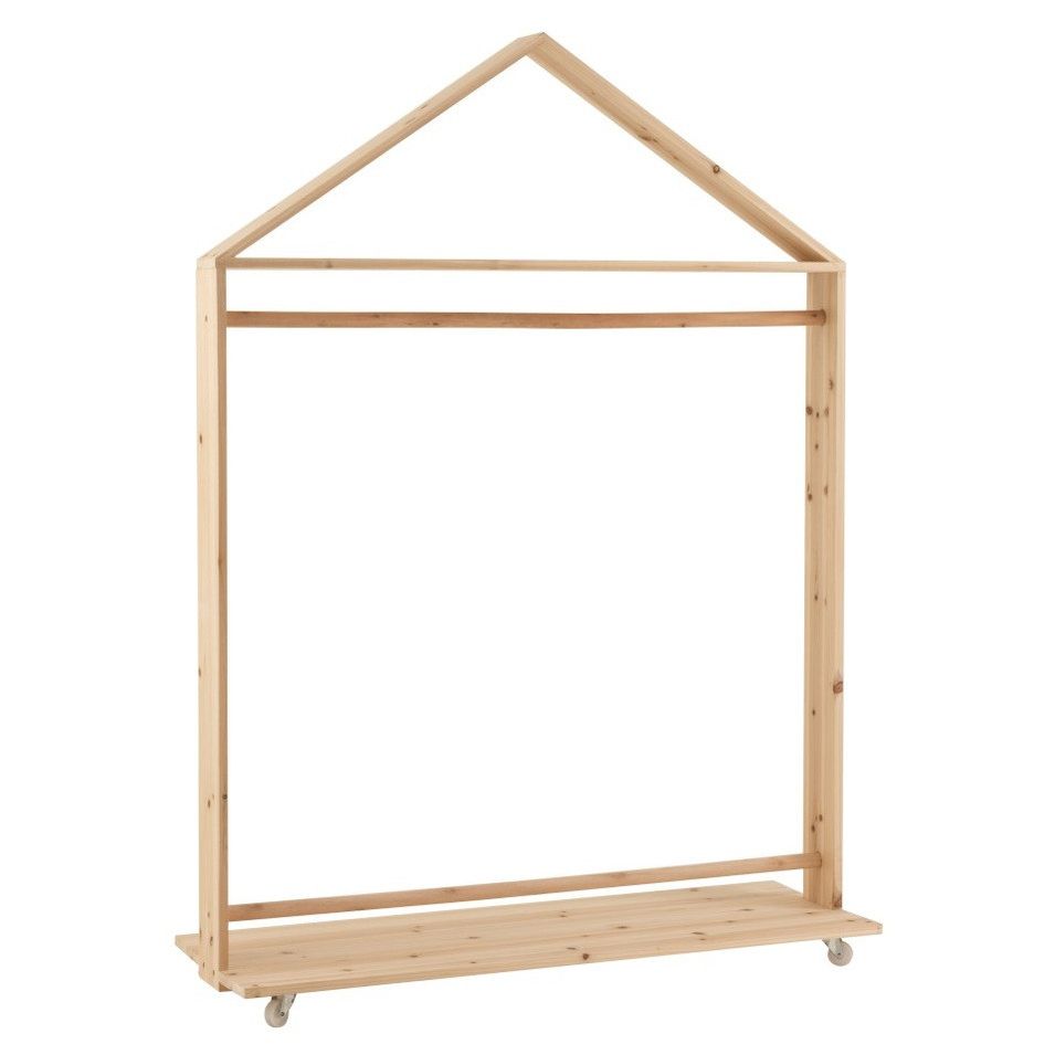 Porte-manteau sur roulettes pin massif clair Zunli - Photo n°1