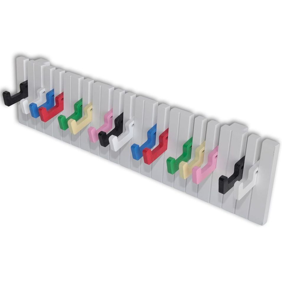 Portemanteau mural style clavier de piano avec 16 crochets colorés - Photo n°1