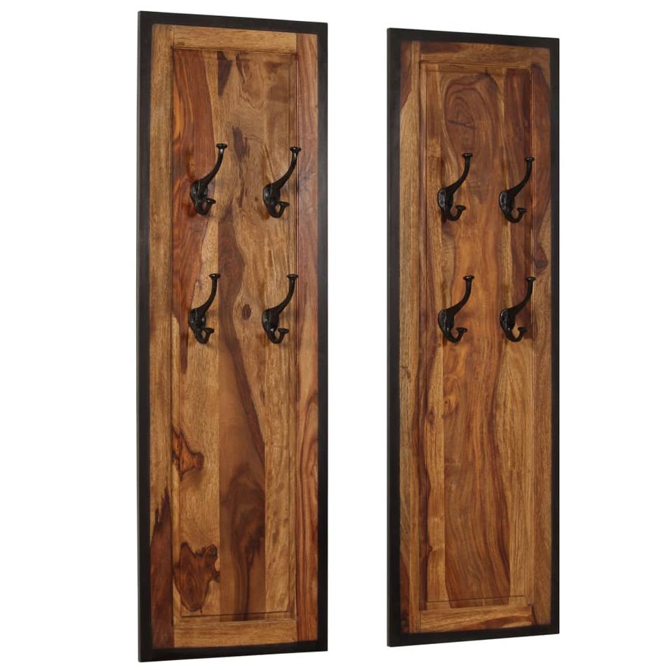 Portemanteaux 2 pcs Bois solide de Sesham - Photo n°1