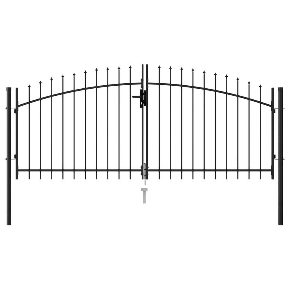 Portillon double porte avec dessus à pointe Acier 3x1,25 m Noir - Photo n°1