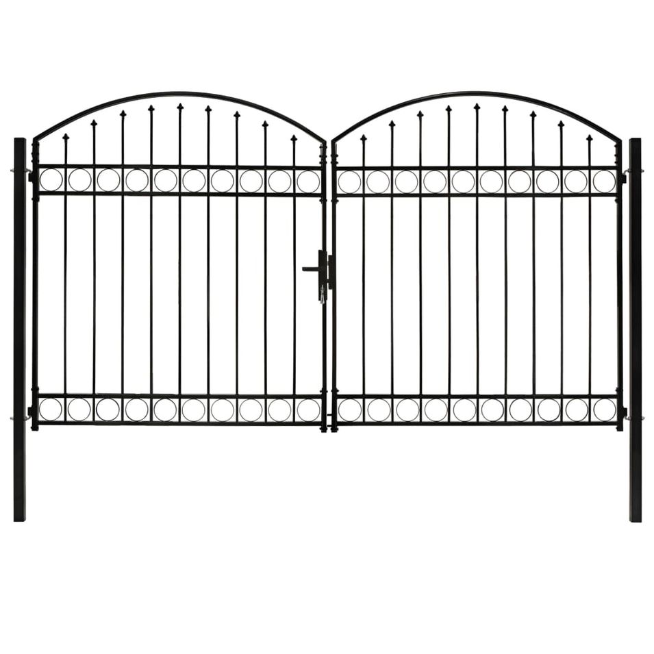 Portillon double porte avec dessus arqué Acier 300x200 cm Noir 2 - Photo n°1
