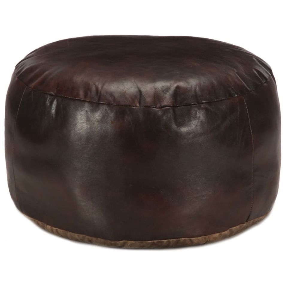 Pouf 60 x 30 cm Marron foncé Cuir véritable de chèvre - Photo n°1