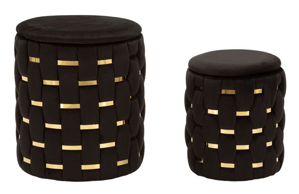 Pouf avec rangement, abri noir, lot de 2 pièces, ø 37 x 42 cm - 28 x 35 cm - Photo n°1