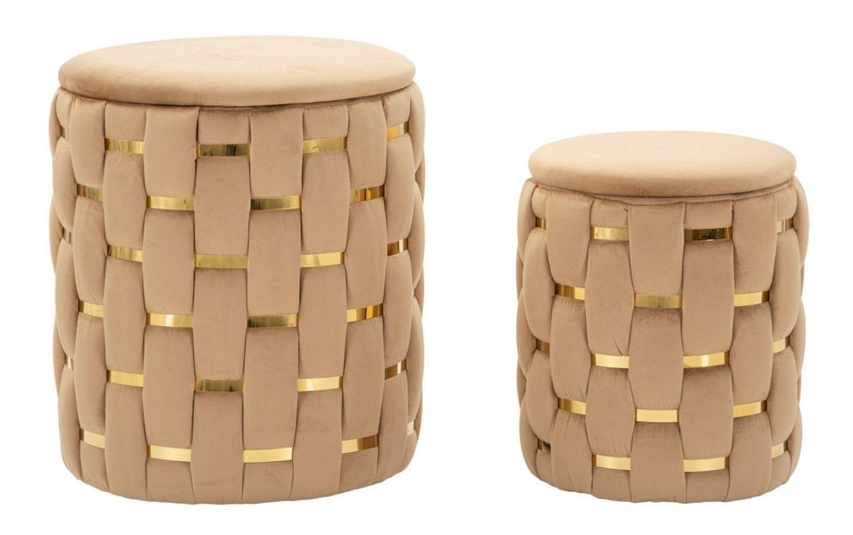 Pouf avec rangement shanty gold ensemble 2 pièces cm ø 37x42-28x35 - Photo n°1