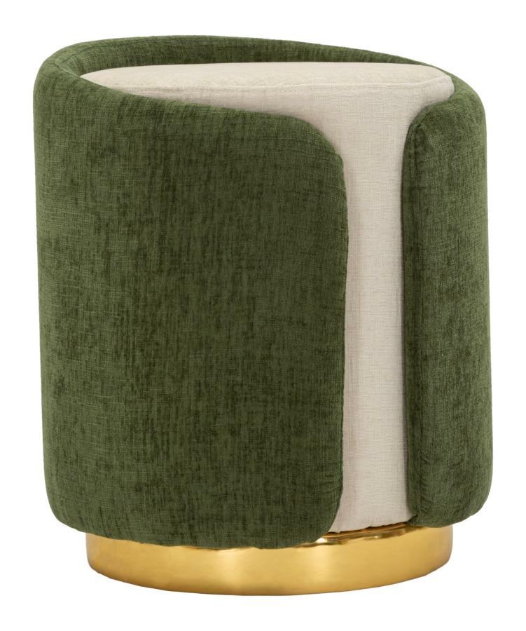 Pouf bicolore vert avec base dorée design glamour Ari - Photo n°1