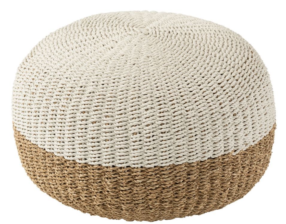 Pouf boule rotin blanc et naturel Zatia D 59 cm - Photo n°1