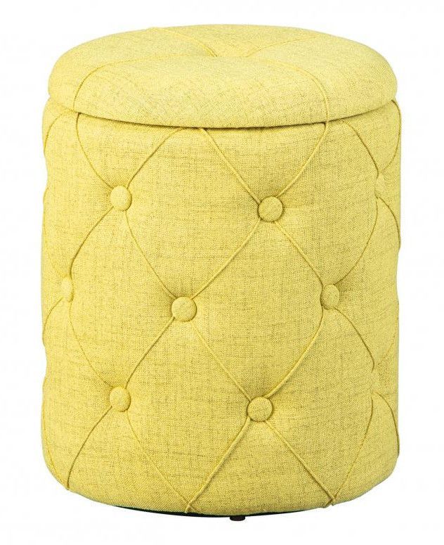 Pouf de rangement tissu jaune capitonné Yak - Photo n°1