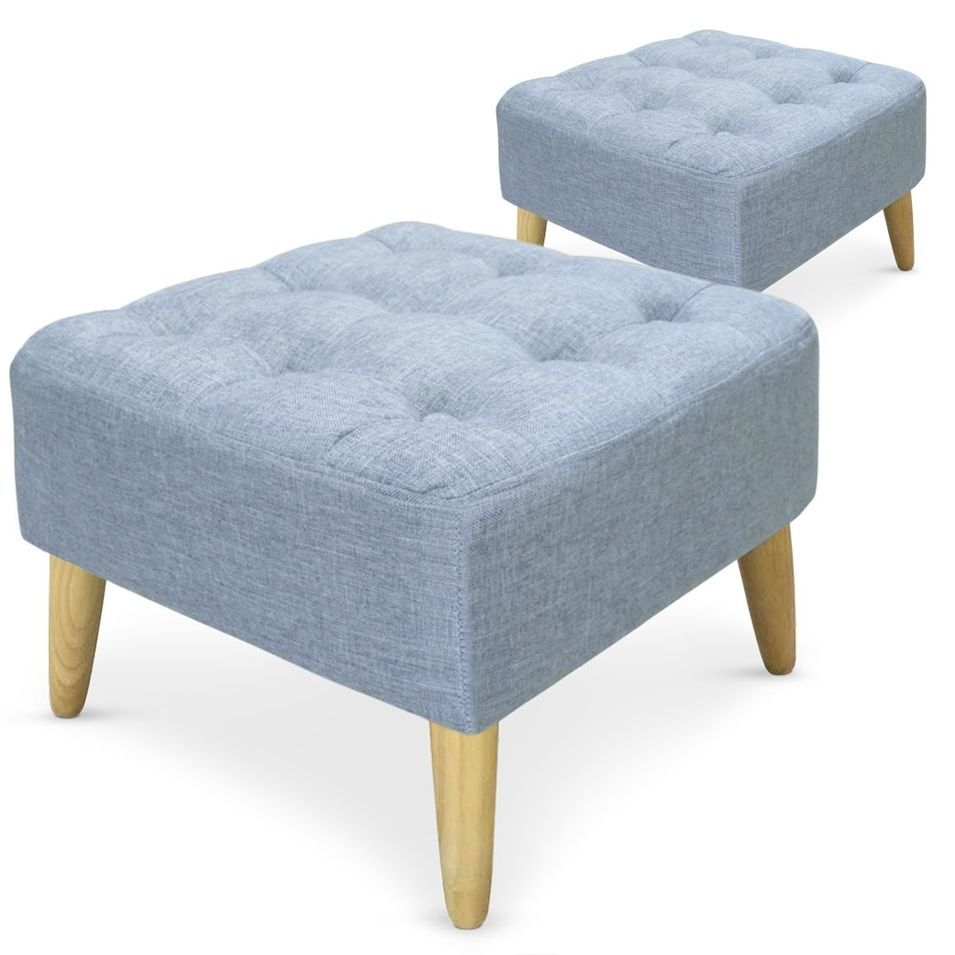 Pouf carré capitonné Tissu Bleu Loupi - Photo n°1
