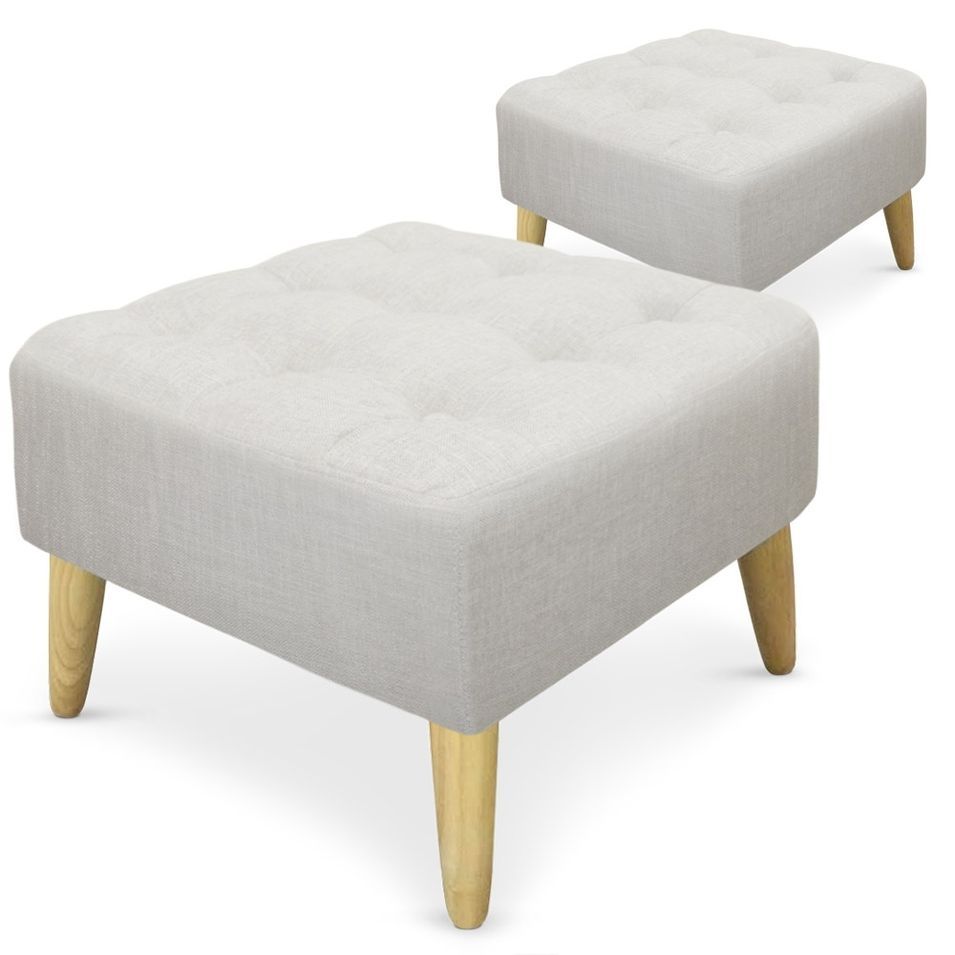 Pouf carré capitonné Tissu Créme Loupi - Photo n°1