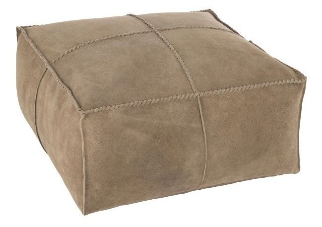 Pouf carré cuir beige Nissy L 50 cm - Photo n°1