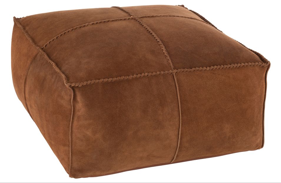 Pouf carré en cuir cognac Perron L 50 cm - Photo n°1