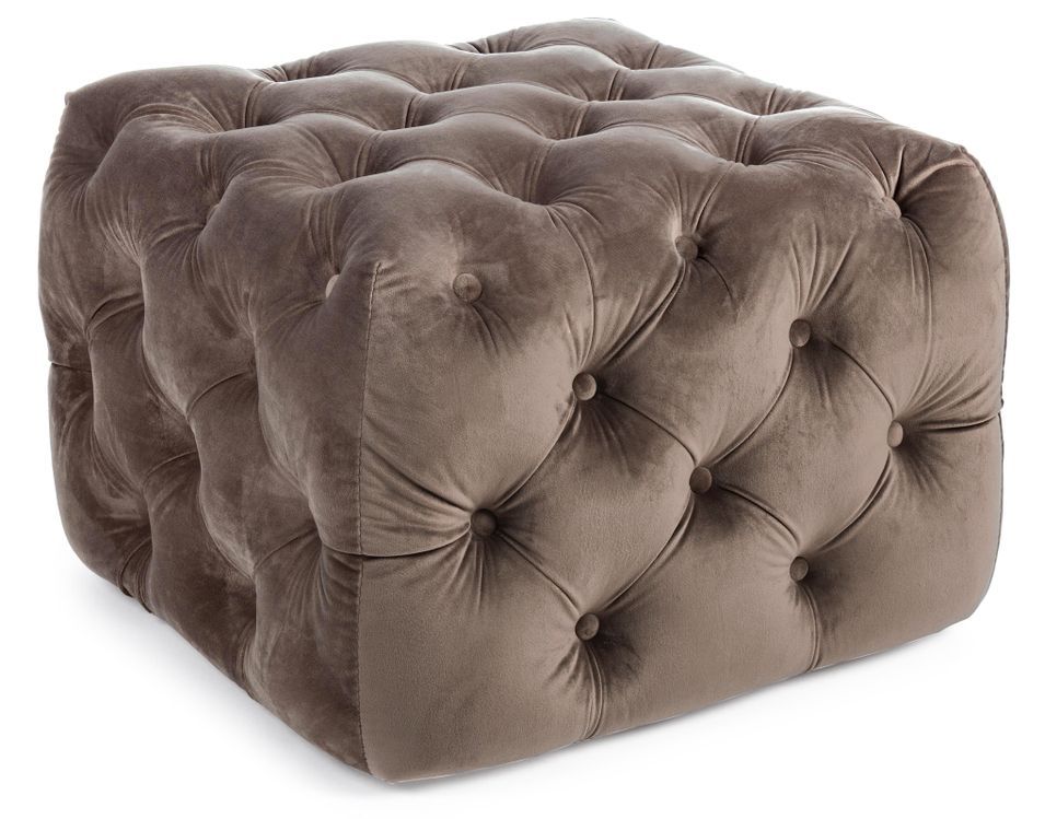 Pouf carré en velours taupe Vania L 62 cm - Photo n°1